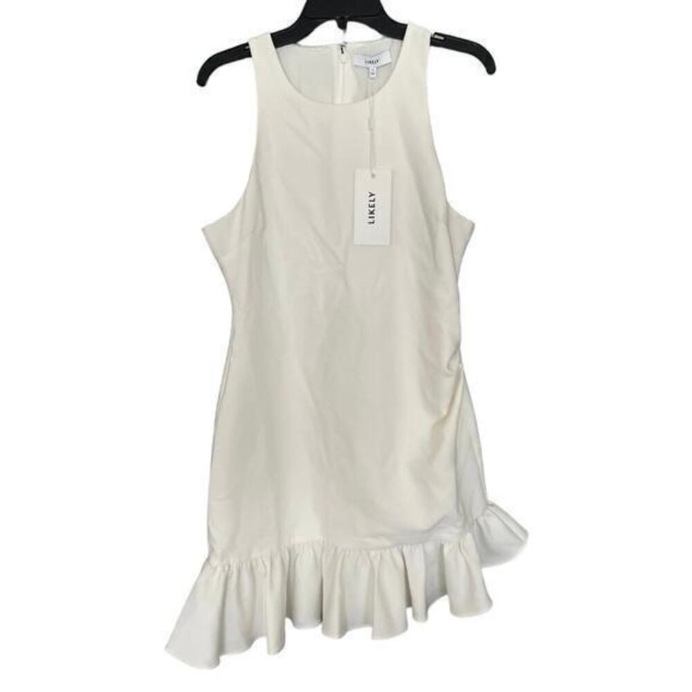 LIKELY Tina White Sleeveless asymmetrical hem Old money Beachy coastal NWT Sz 12